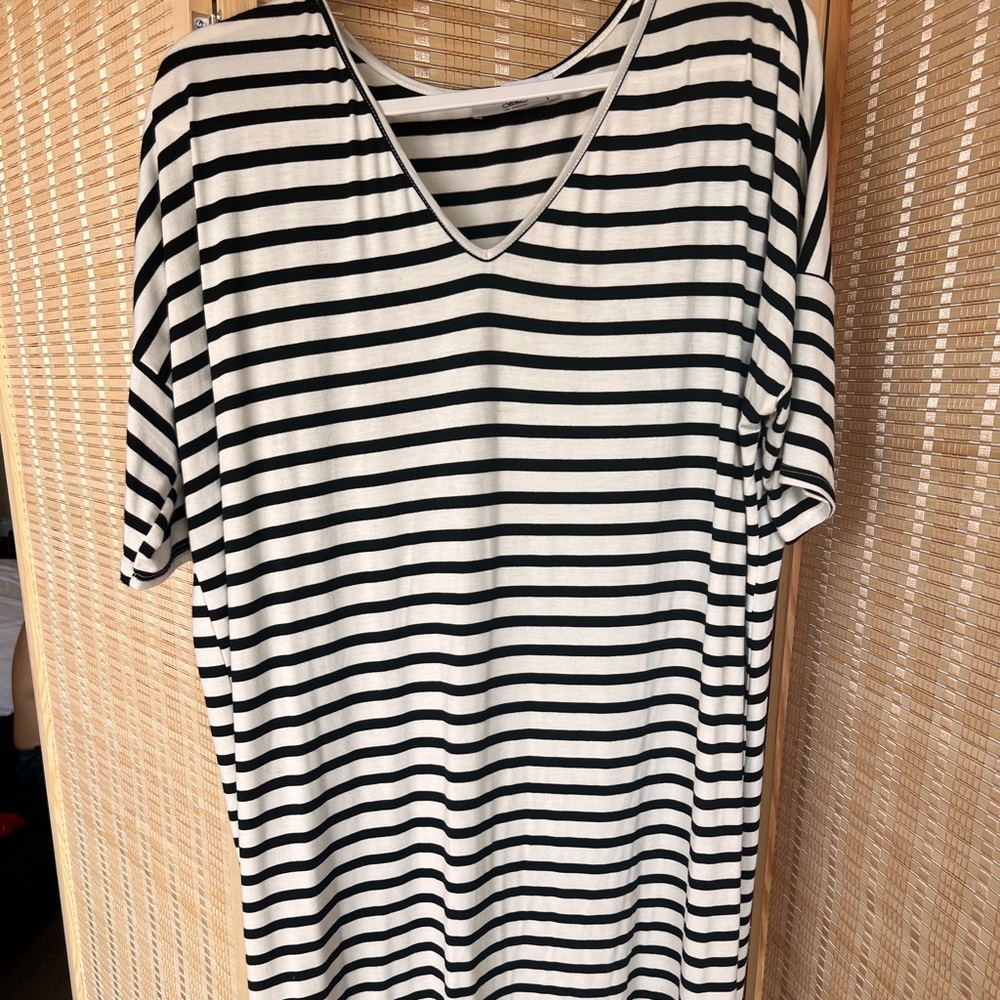 CJLA Striped MIDI Dress - large - black and white